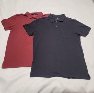 Set of 2 Mack Weldon Mens Lightweight Polo T-Shirts Sz L Red & Navy Blue Cotton